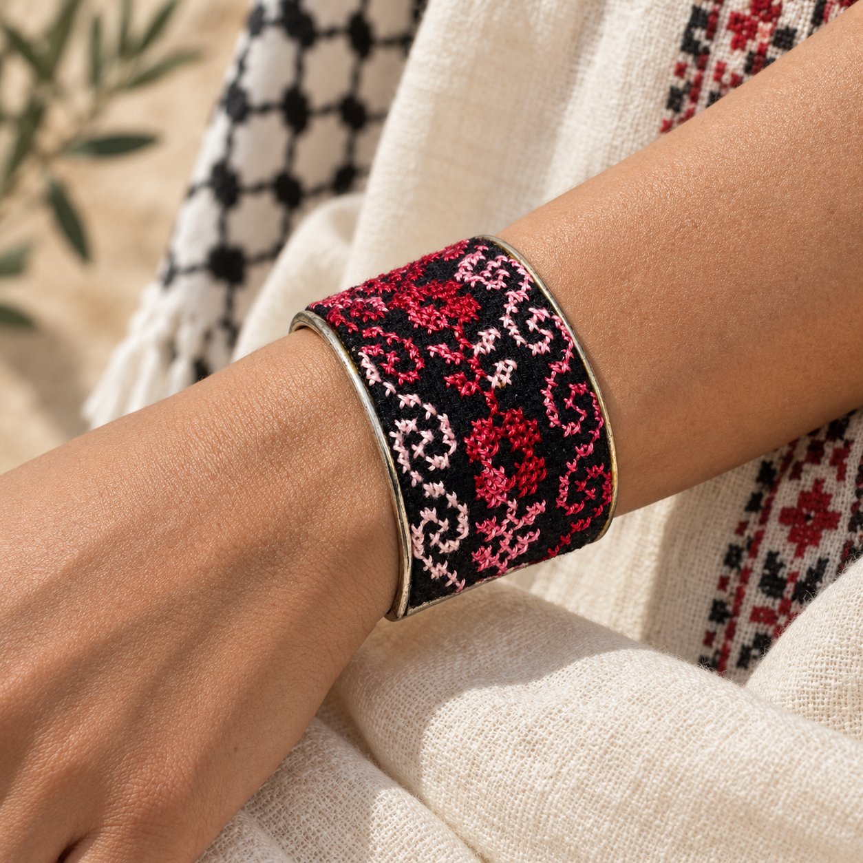 Bride Rose Tatreez Cuff Bracelet