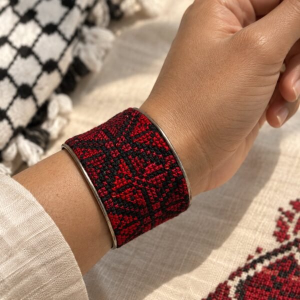 Burgundy Framed Rose Tatreez Cuff Bracelet