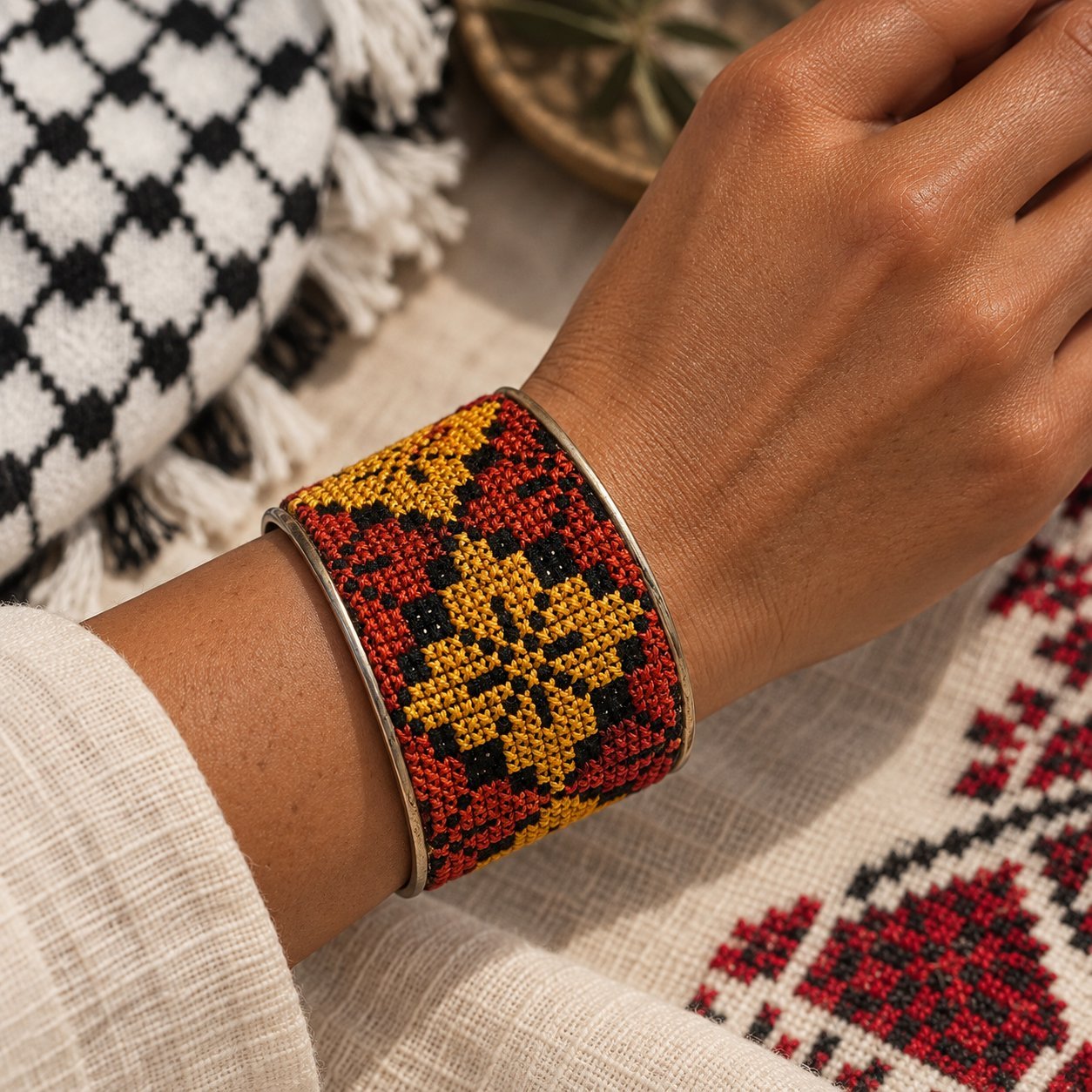Earth Star Tatreez Cuff Bracelet