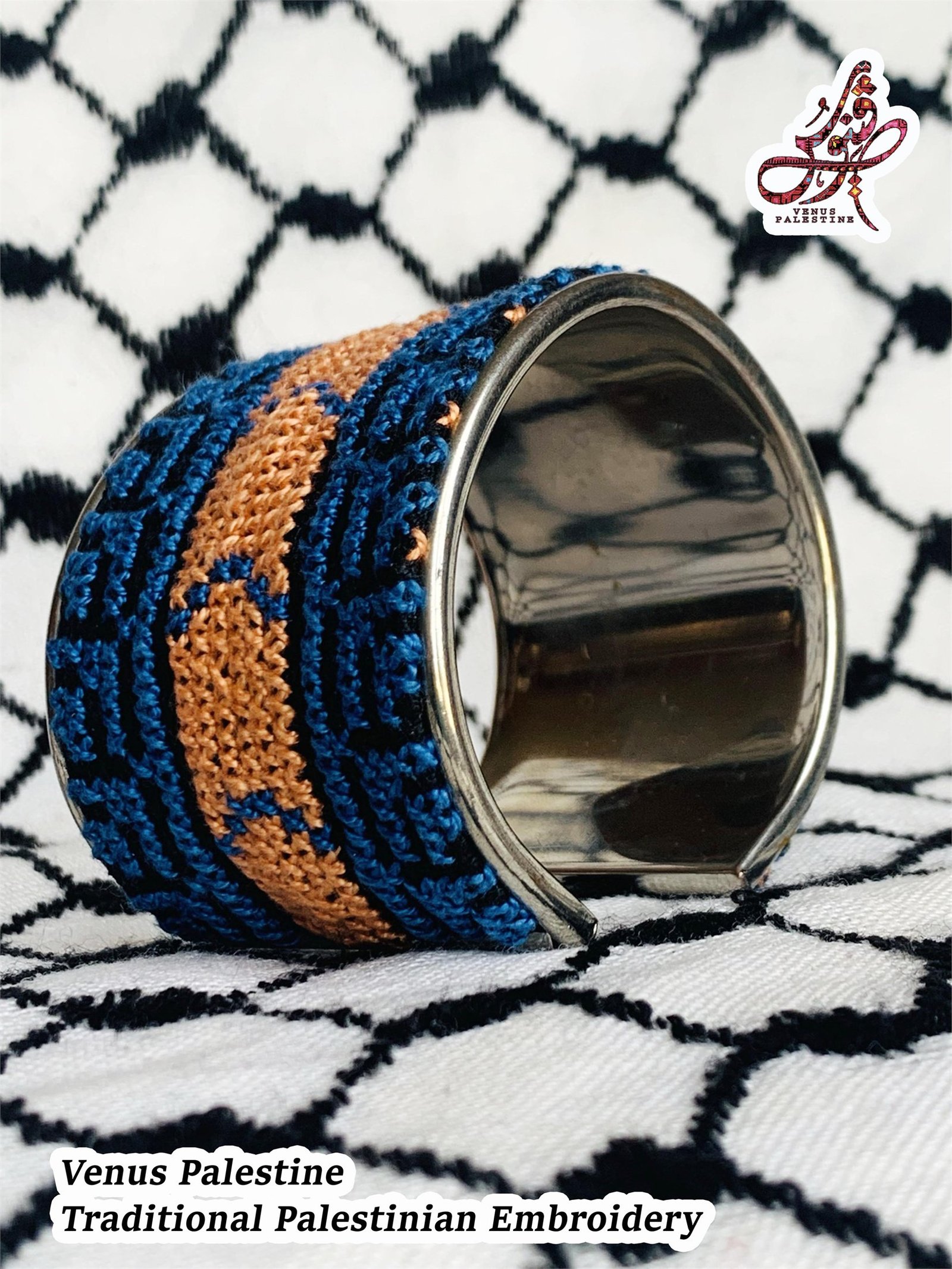 Feather and Mountain Tatreez Cuff Bracelet - Image 2