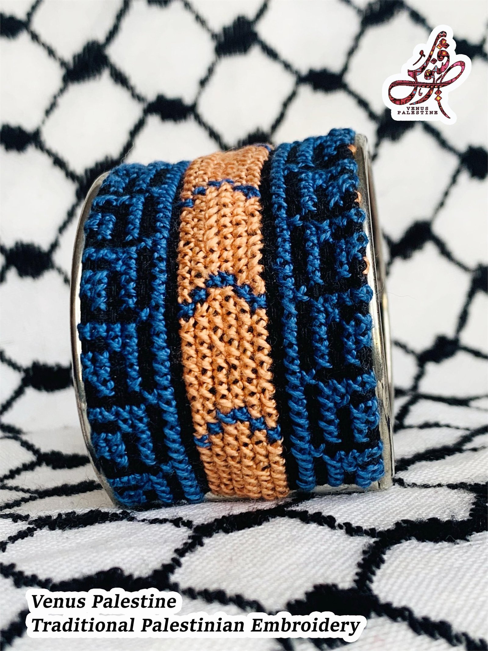 Feather and Mountain Tatreez Cuff Bracelet - Image 3