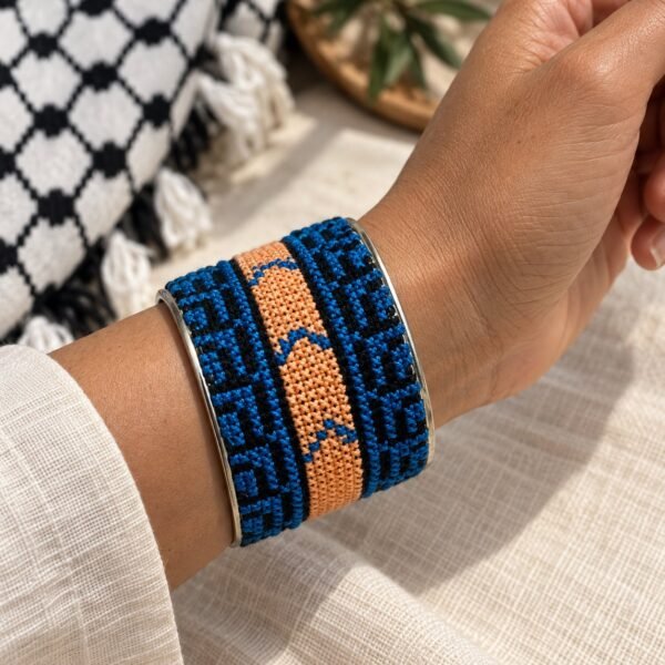 Feather and Mountain Tatreez Cuff Bracelet