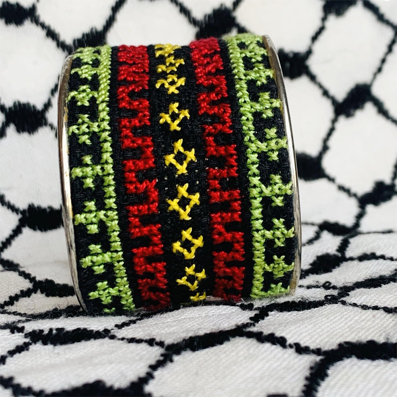 Green Homeland Tatreez Cuff Bracelet - Image 2