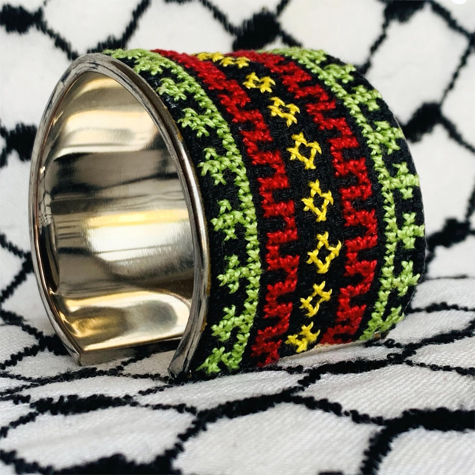 Green Homeland Tatreez Cuff Bracelet - Image 3