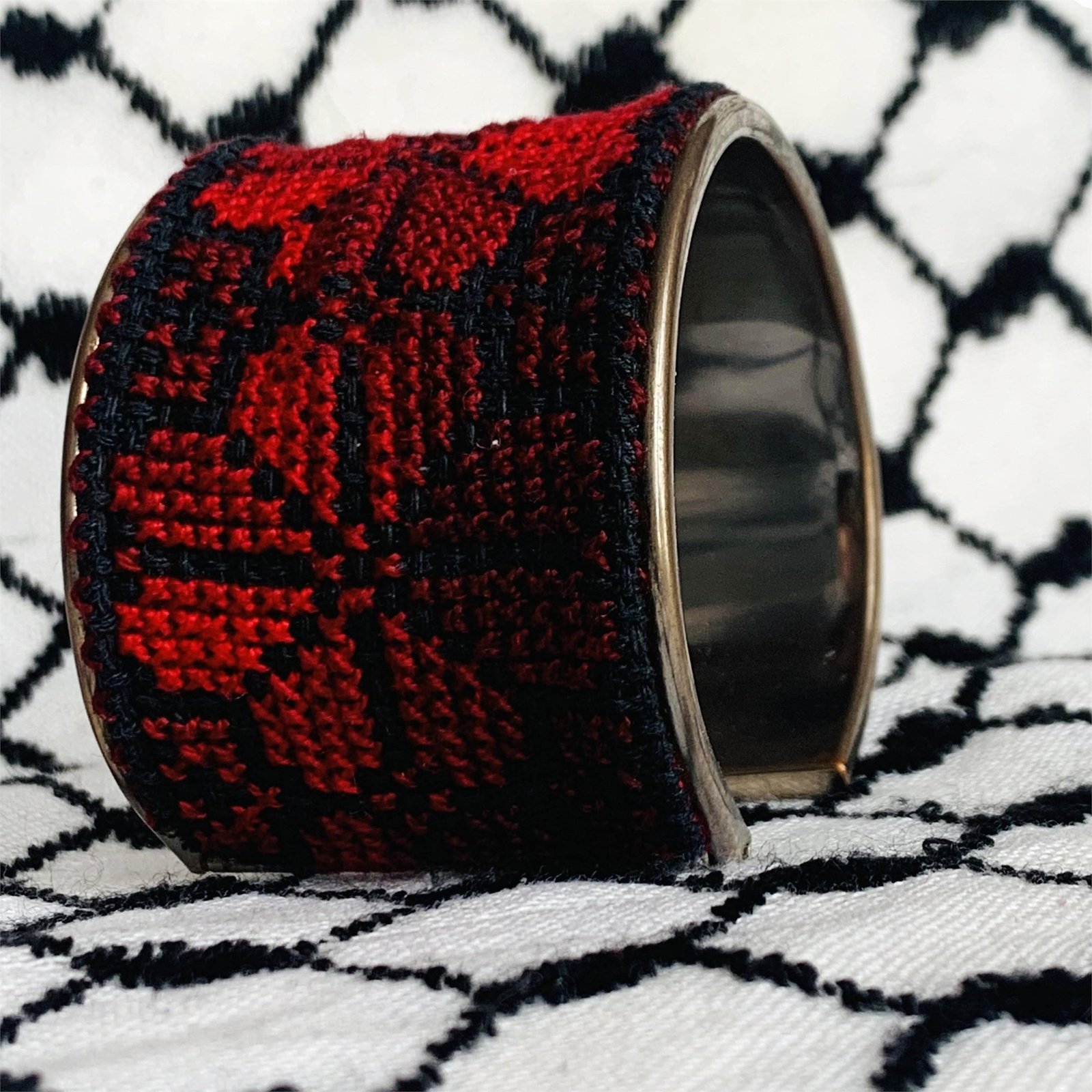 Red Heritage Tatreez Cuff Bracelet - Image 2