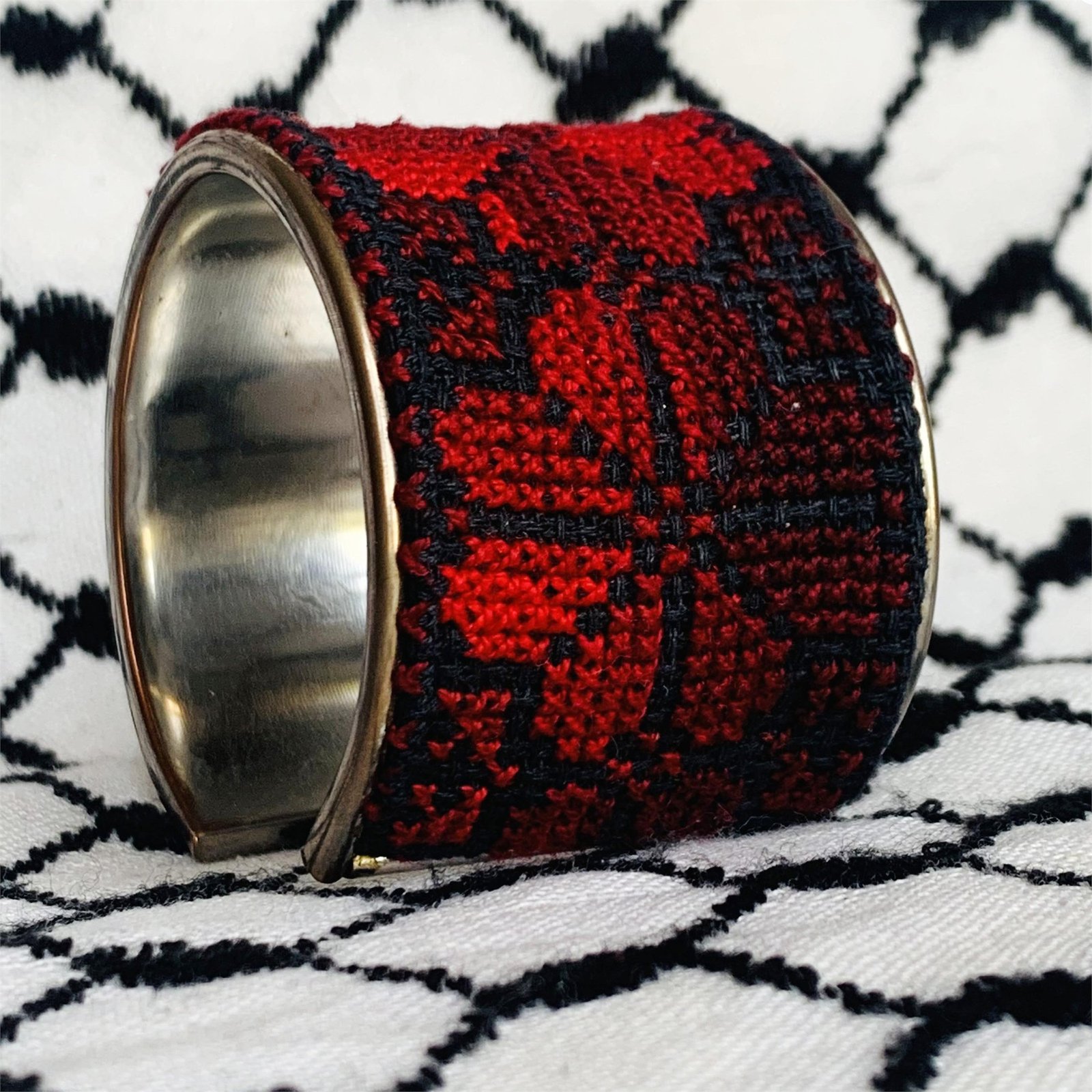 Red Heritage Tatreez Cuff Bracelet - Image 3