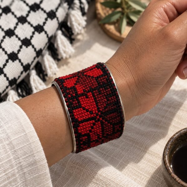 Red Heritage Tatreez Cuff Bracelet