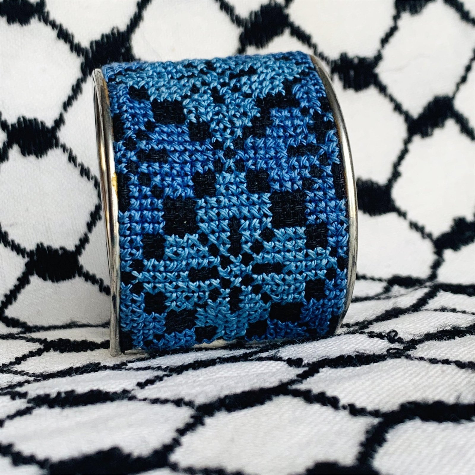 Blue Dream Rose Tatreez Cuff Bracelet