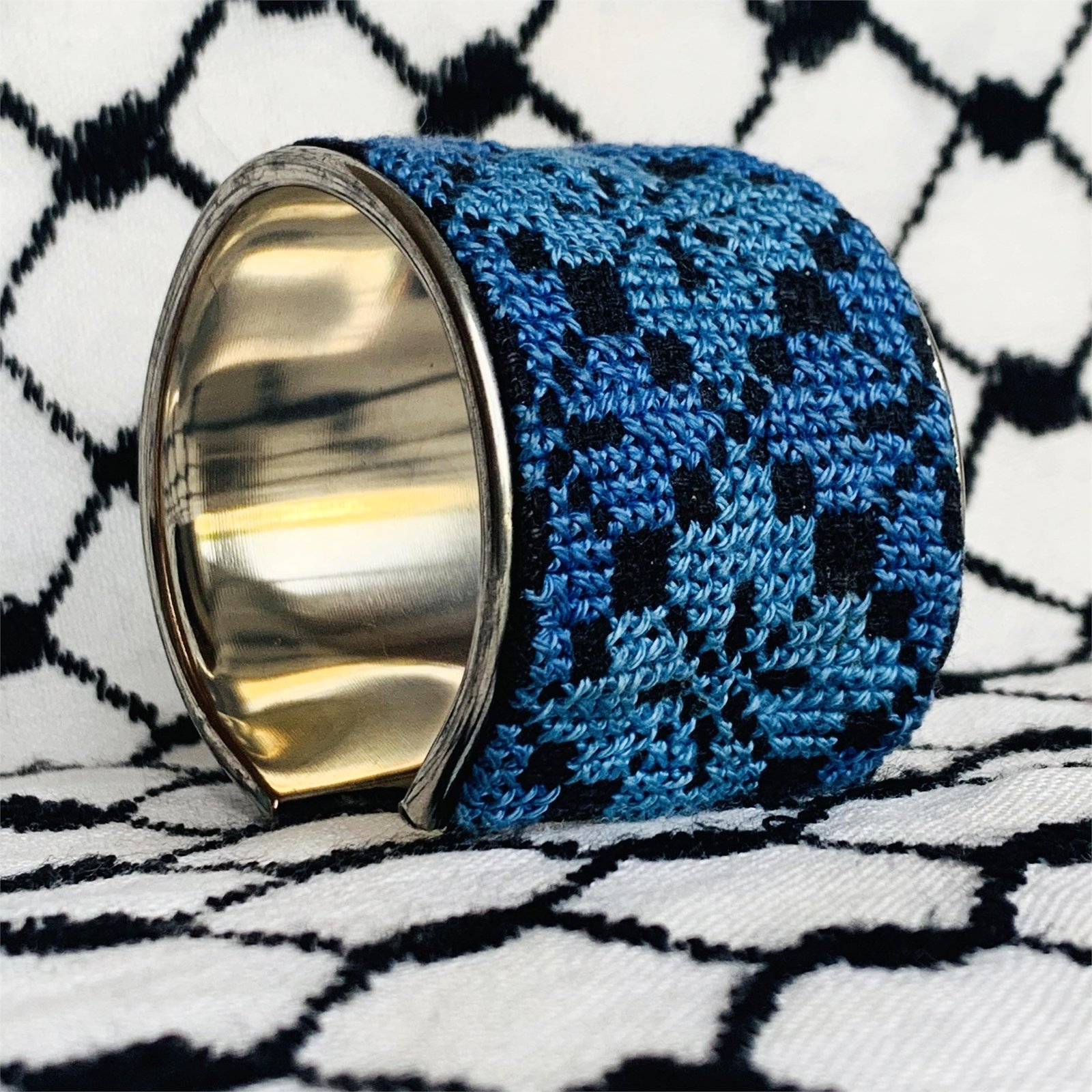 Blue Dream Rose Tatreez Cuff Bracelet - Image 2