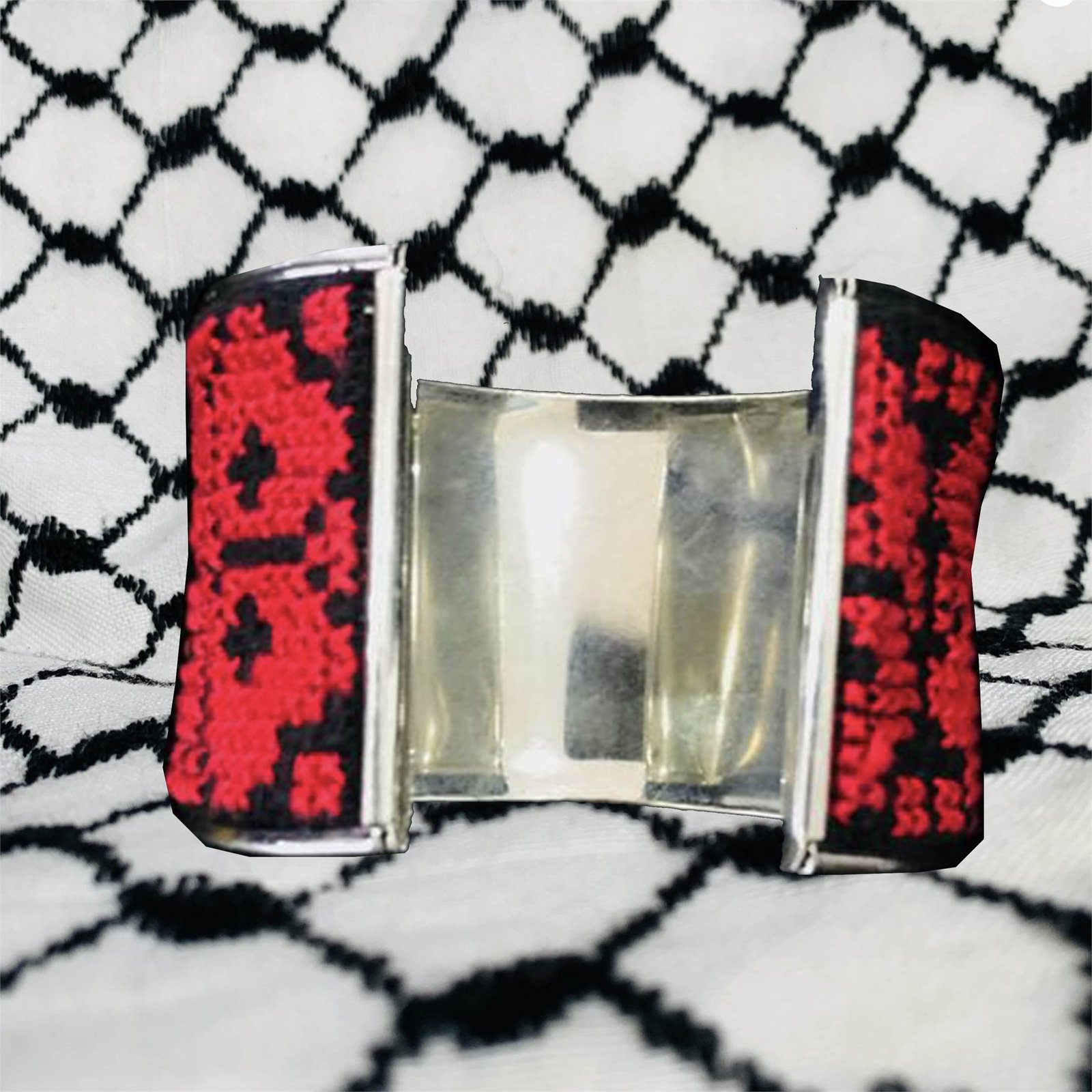 Deep Red Rose Tatreez Cuff Bracelet