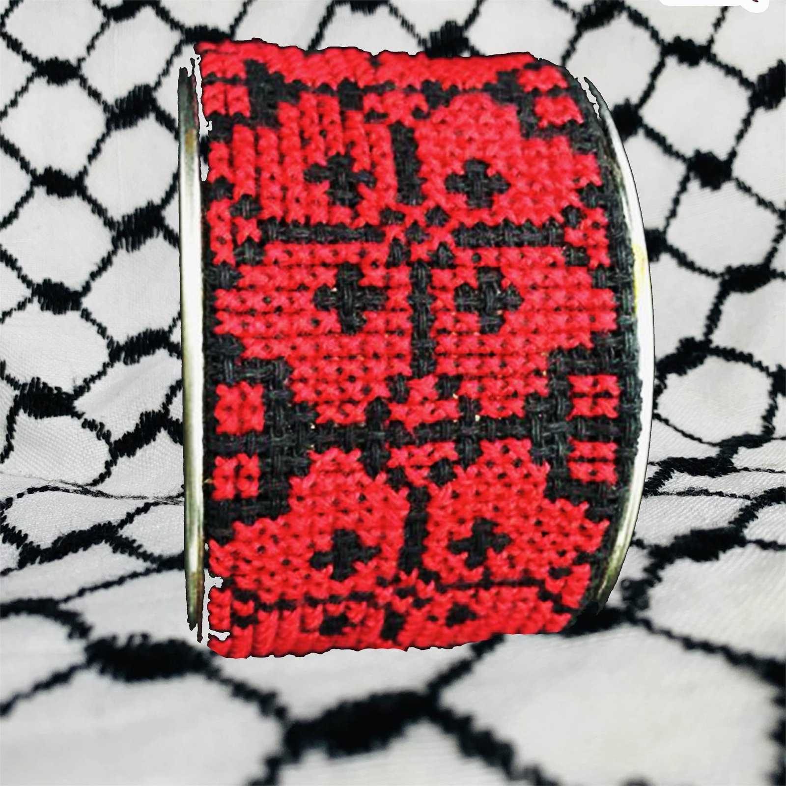 Deep Red Rose Tatreez Cuff Bracelet - Image 2