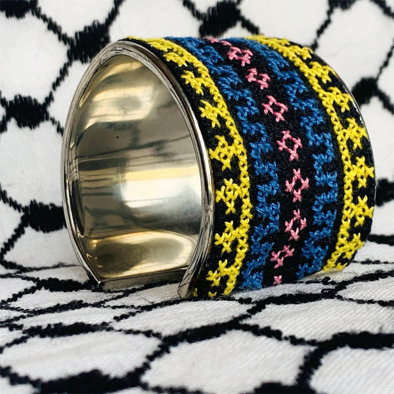 May Line and Lemon Blossom Tatreez Cuff Bracelet