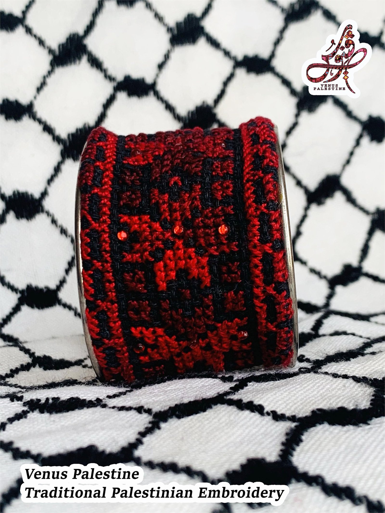 Star and Feather Frame Tatreez Cuff Bracelet - Image 2