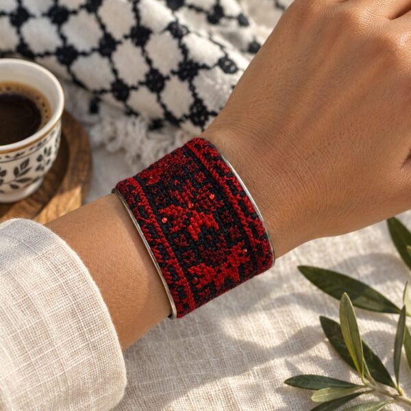 Star and Feather Frame Tatreez Cuff Bracelet