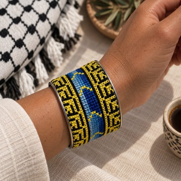 Veil and Feather Tatreez Cuff Bracelet