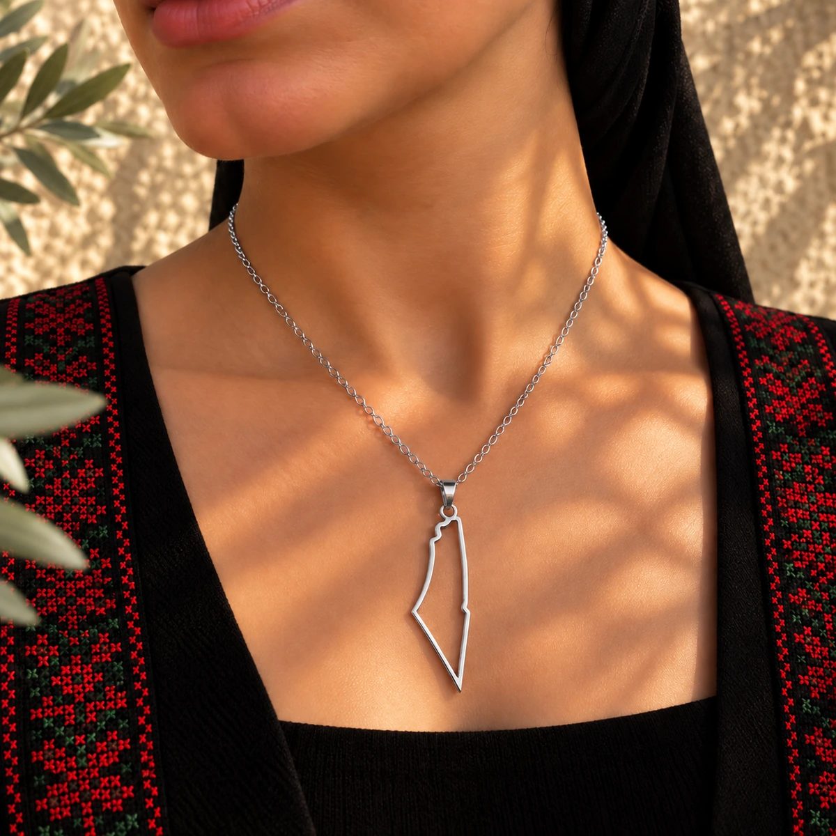 Palestine Outline Necklace, detail view