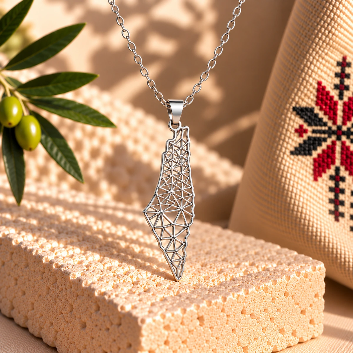 Geometric Palestine Map Necklace