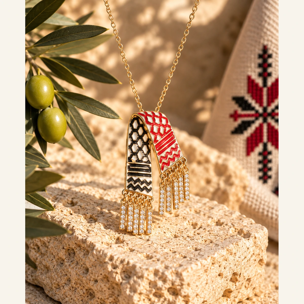 Red Keffiyeh Scarf Necklace