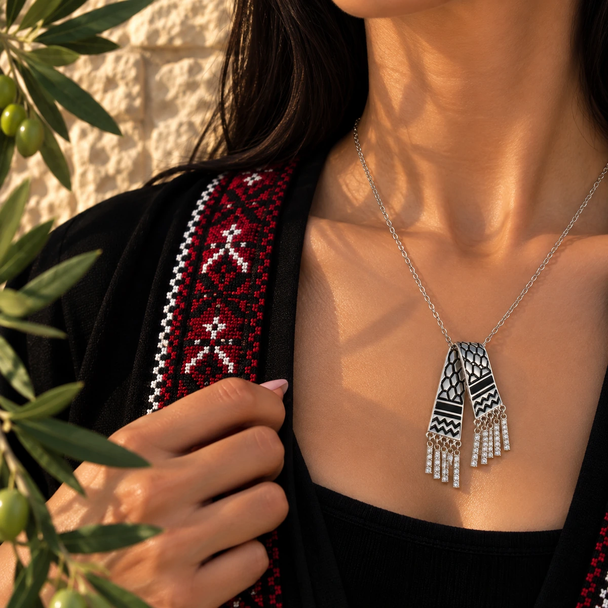 Black Keffiyeh Scarf Necklace, detail view