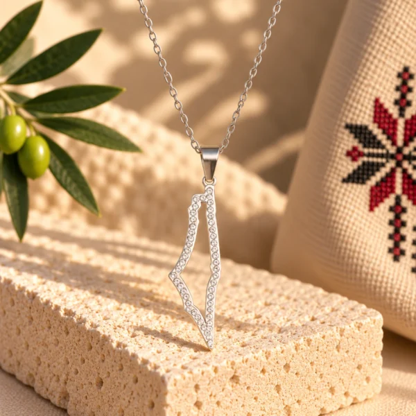 Sparkling Palestine Outline Necklace
