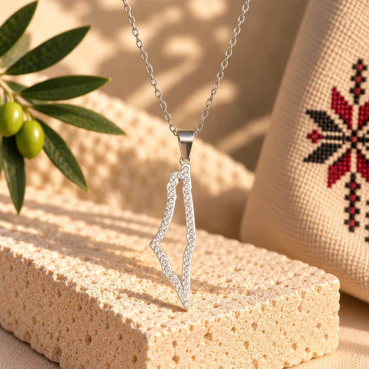 Sparkling Palestine Outline Necklace