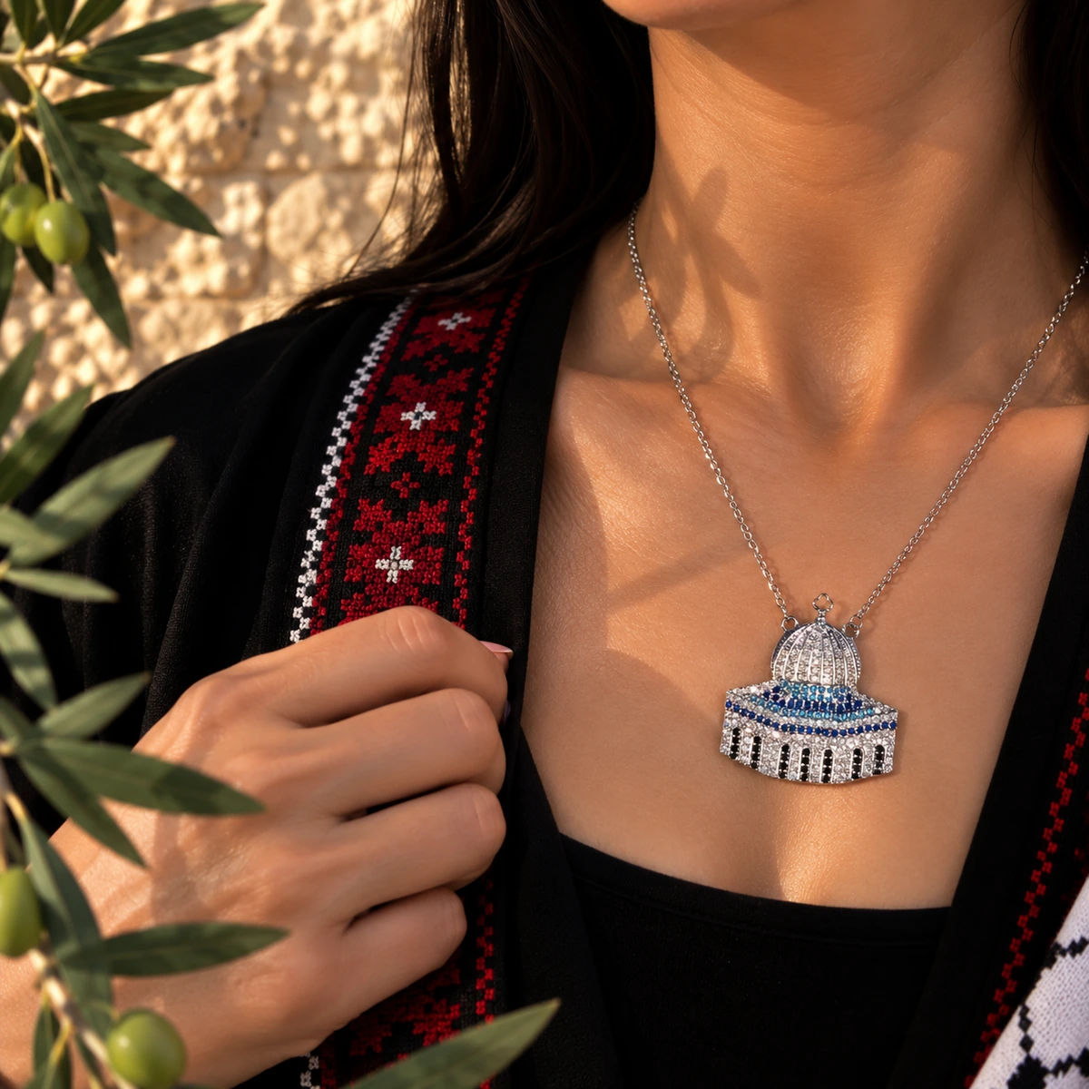 Silver-Tone Dome Necklace, detail view