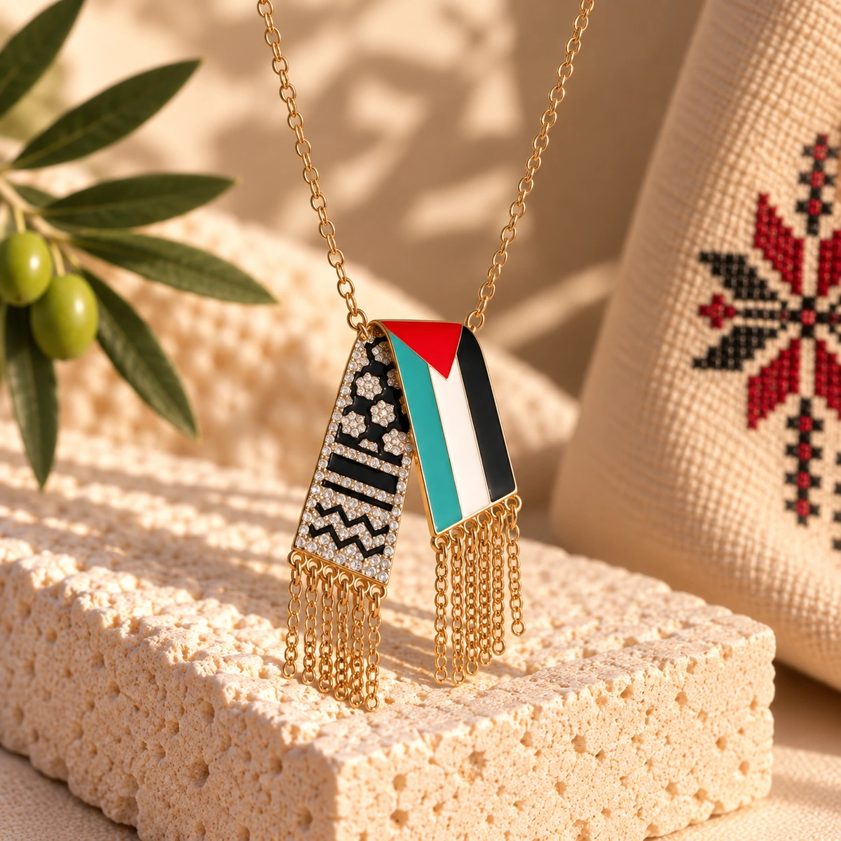 Palestinian Flag Keffiyeh Necklace