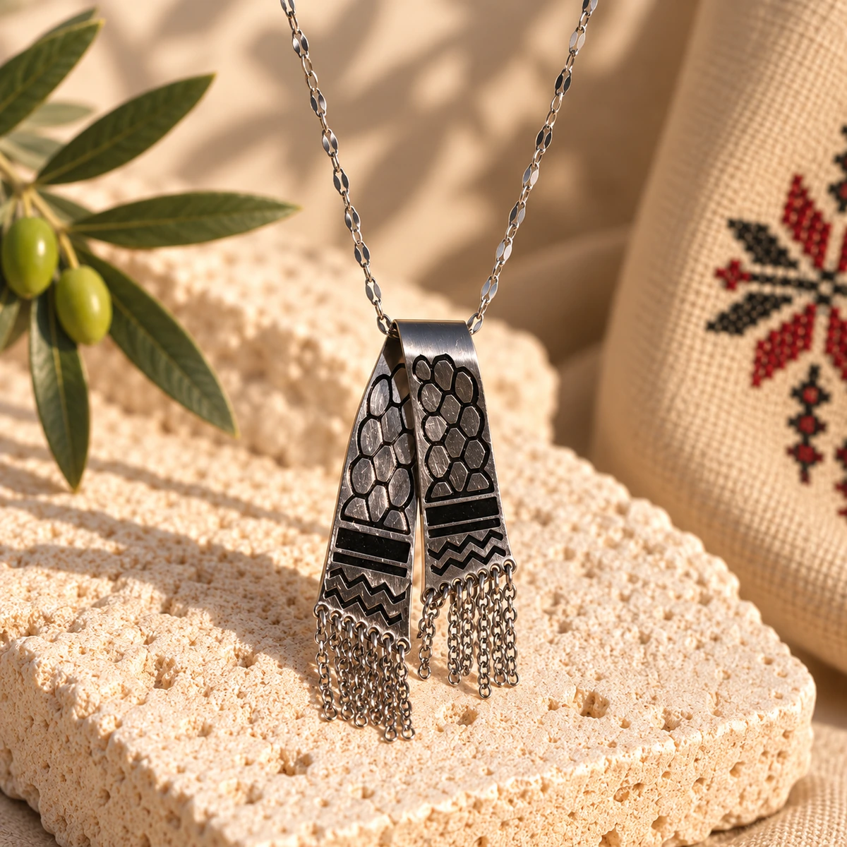Silver-Tone Keffiyeh Necklace