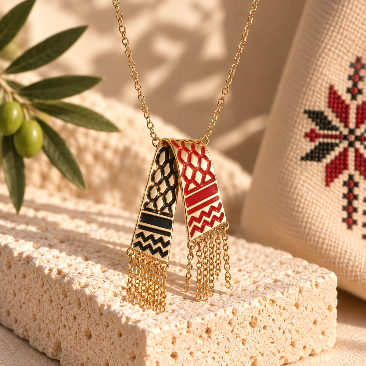 Red Tassel Keffiyeh Necklace