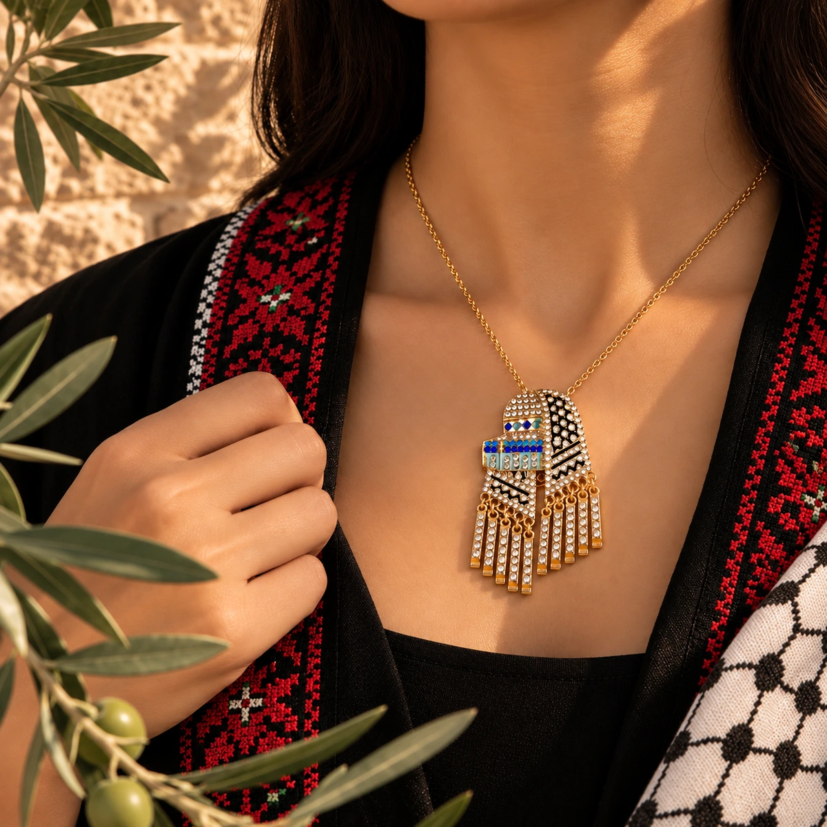 Palestinian Dome Scarf Necklace, detail view