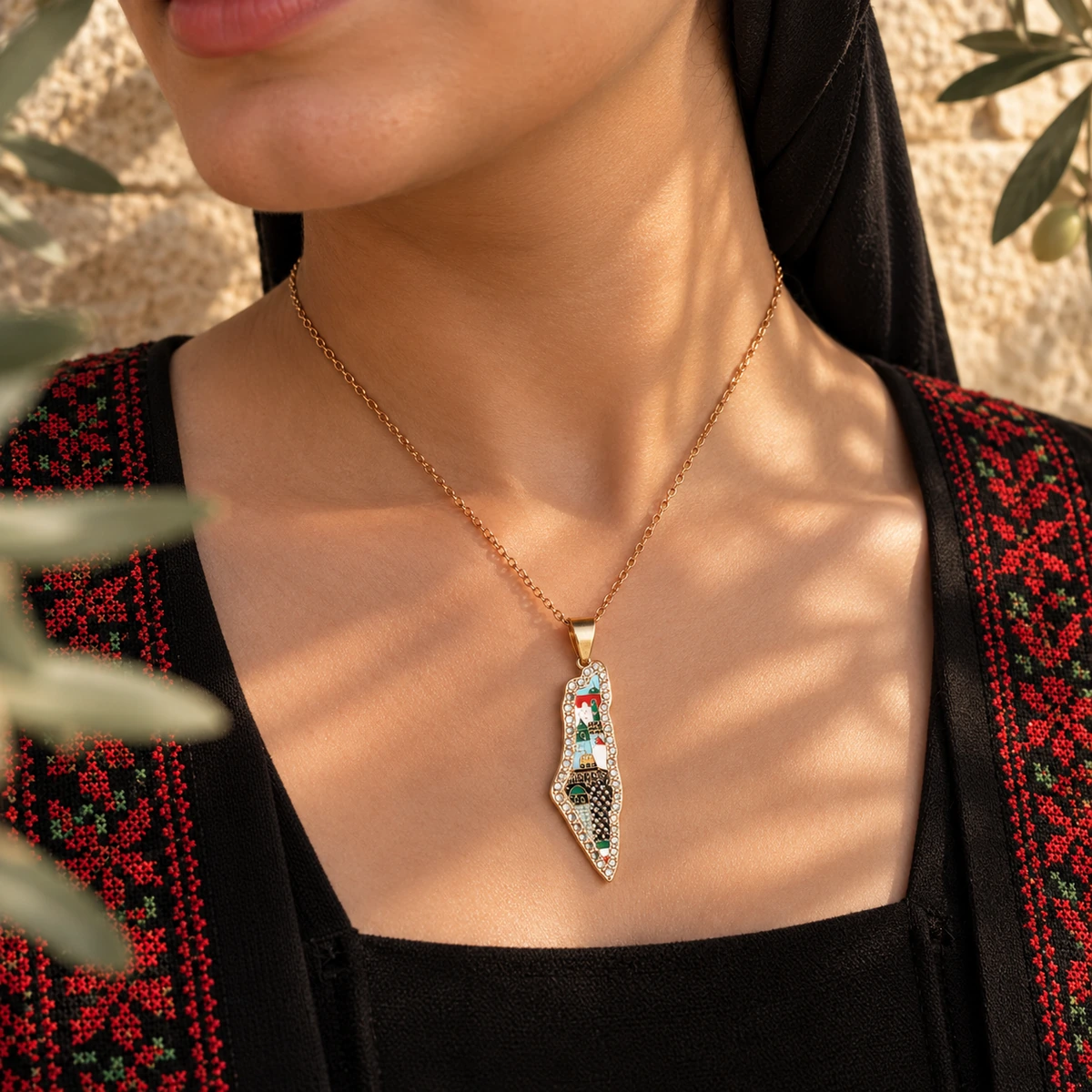 Multicolor Palestine Mosaic Necklace, detail view