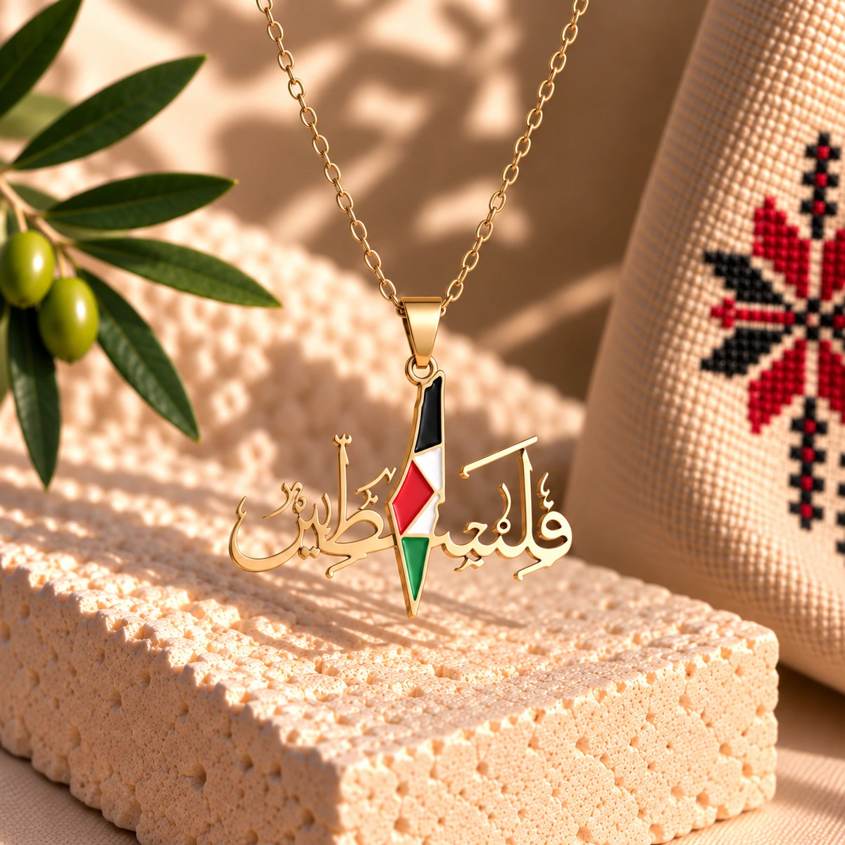 Golden Filastin Flag Necklace