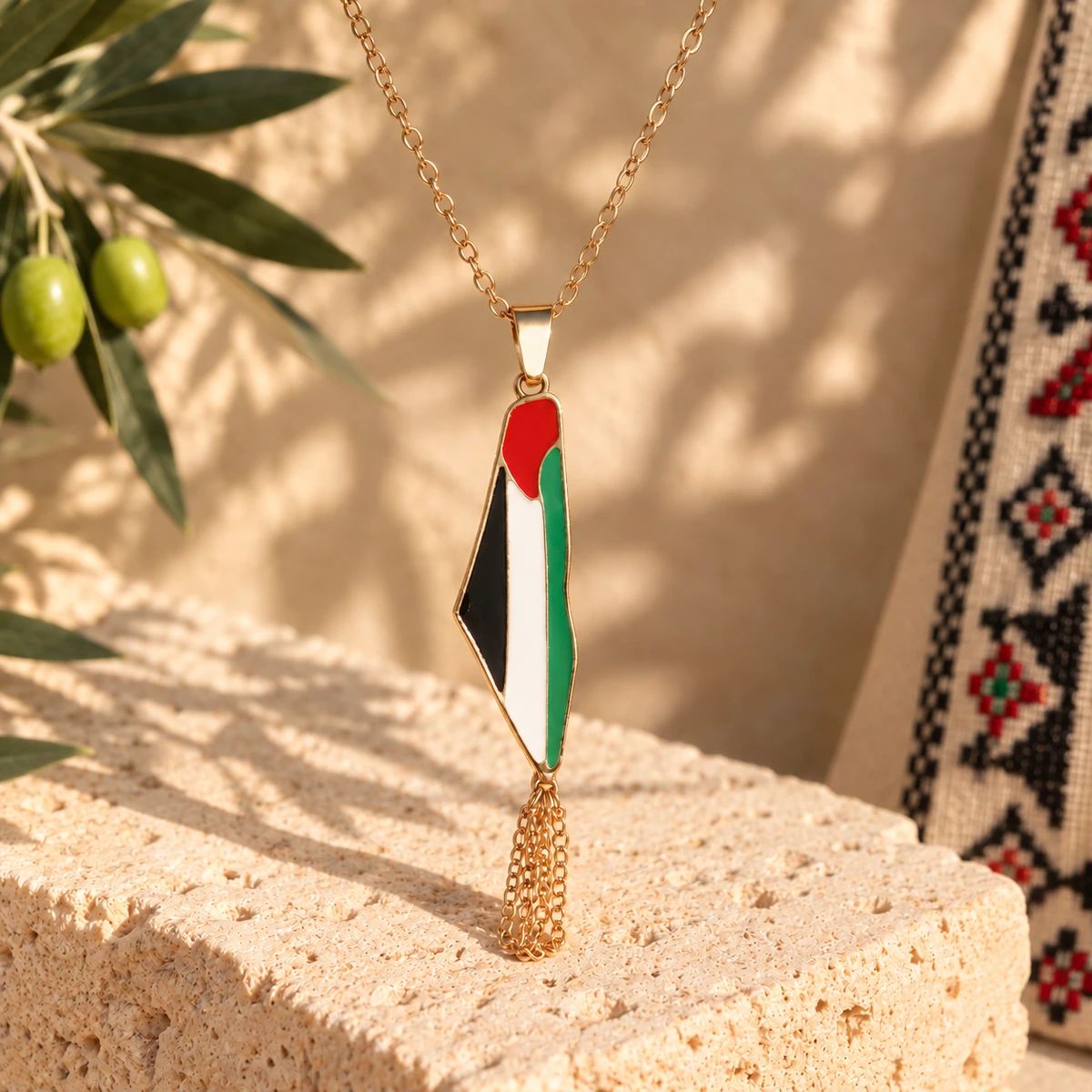 Golden Palestinian Flag Necklace