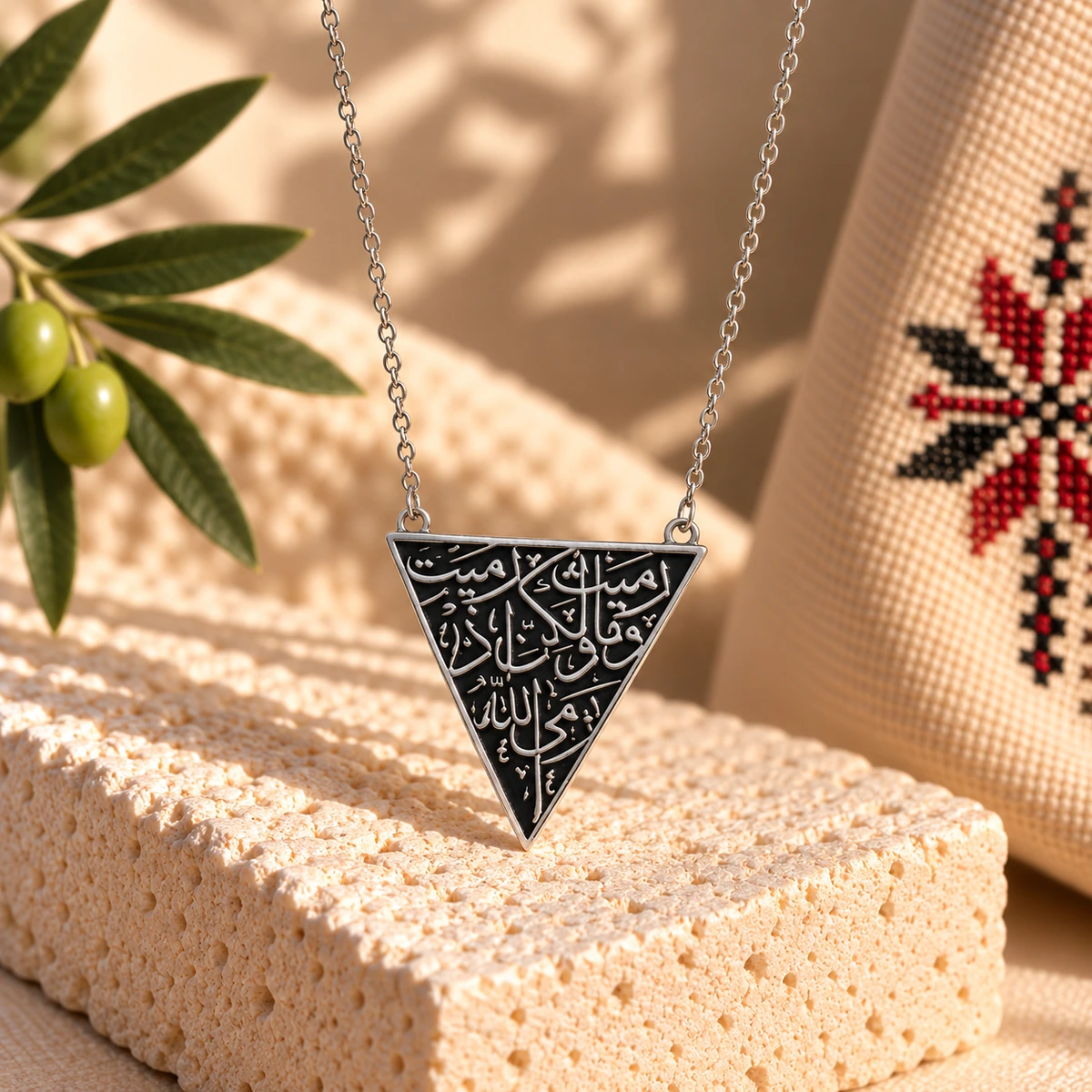 Black Triangle Calligraphy Necklace