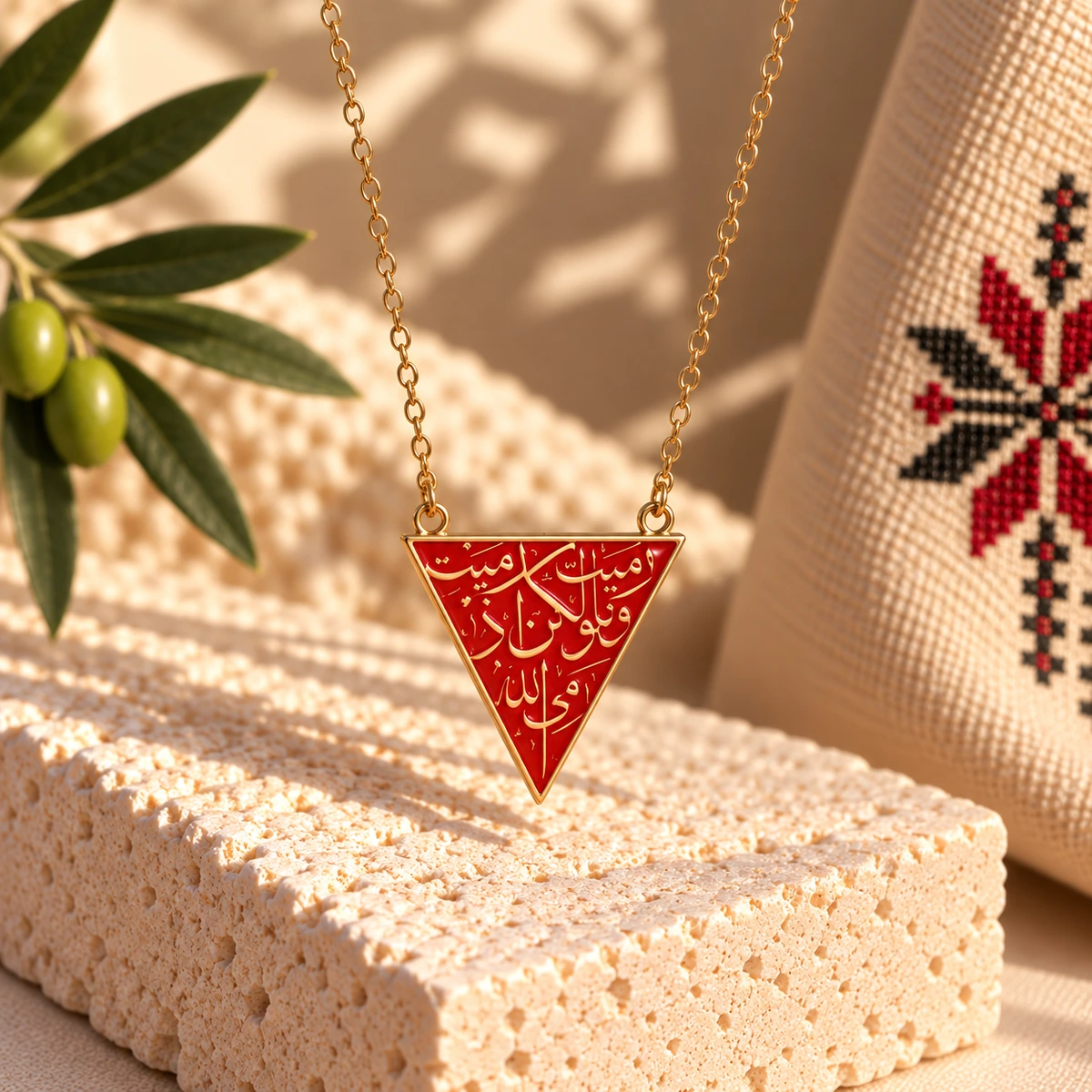 Red Triangle Calligraphy Necklace