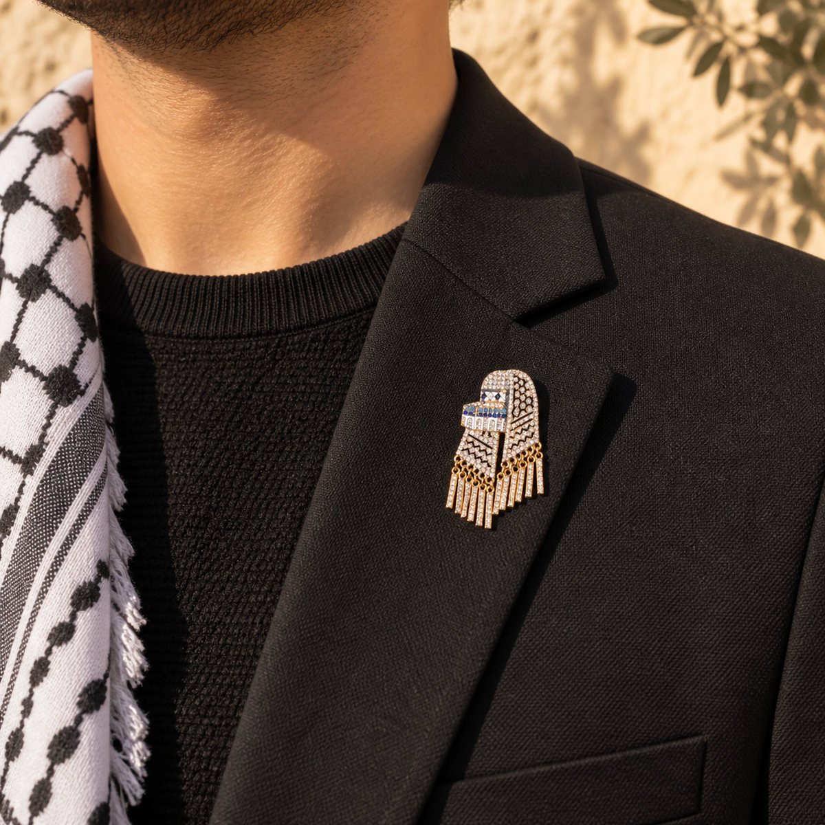 Keffiyeh Rhinestone Brooch Gold - Image 3