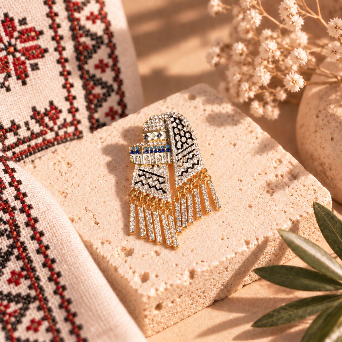 Keffiyeh Rhinestone Brooch Gold - Image 4