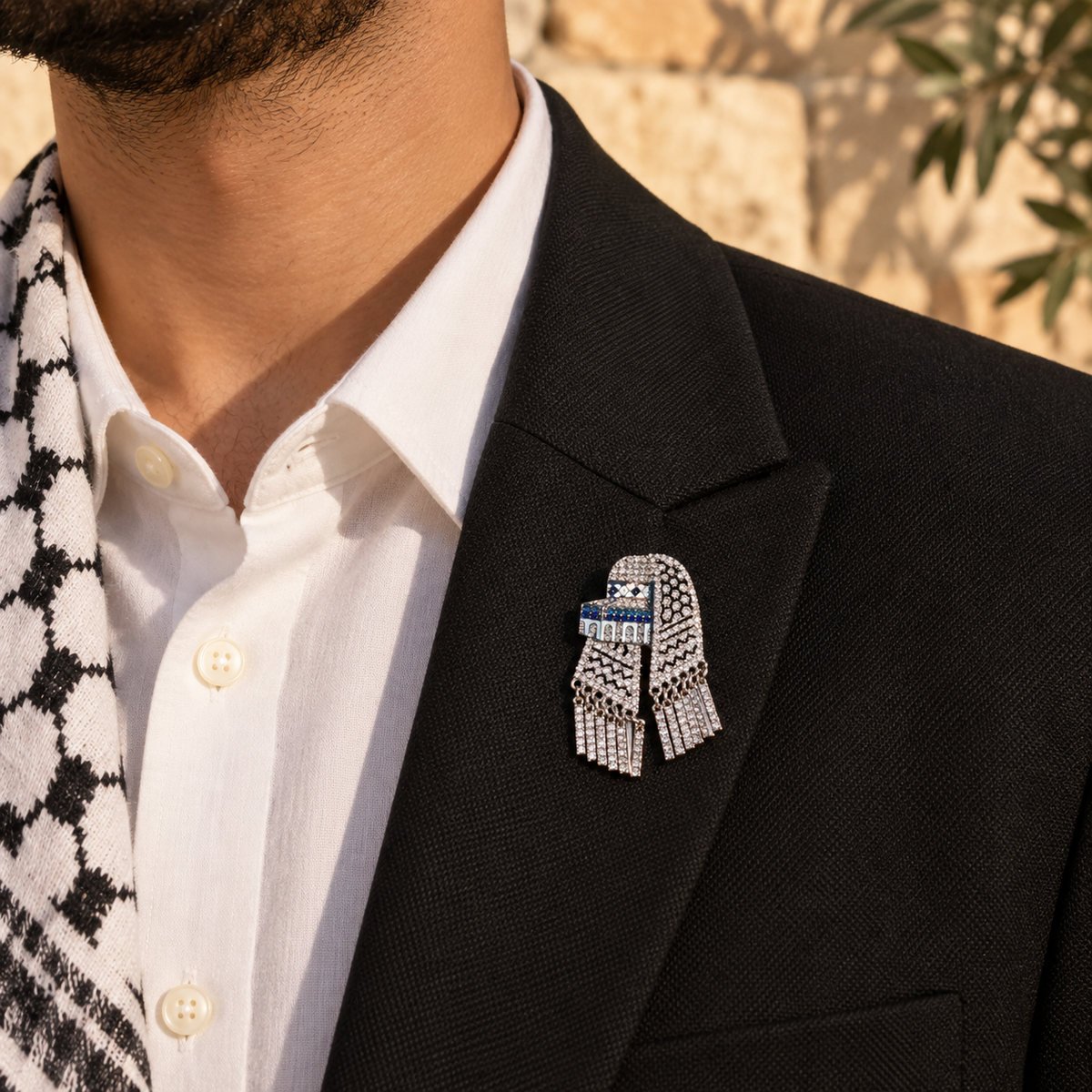 Keffiyeh Rhinestone Brooch Silver - Image 3