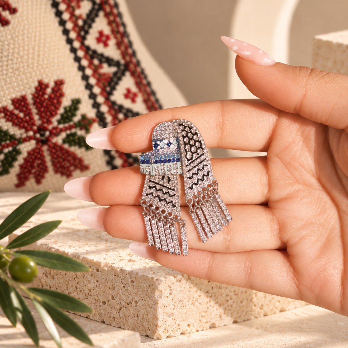 Keffiyeh Rhinestone Brooch Silver - Image 4