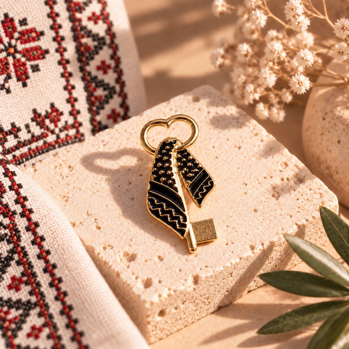 Keffiyeh Heart Brooch Gold - Image 4