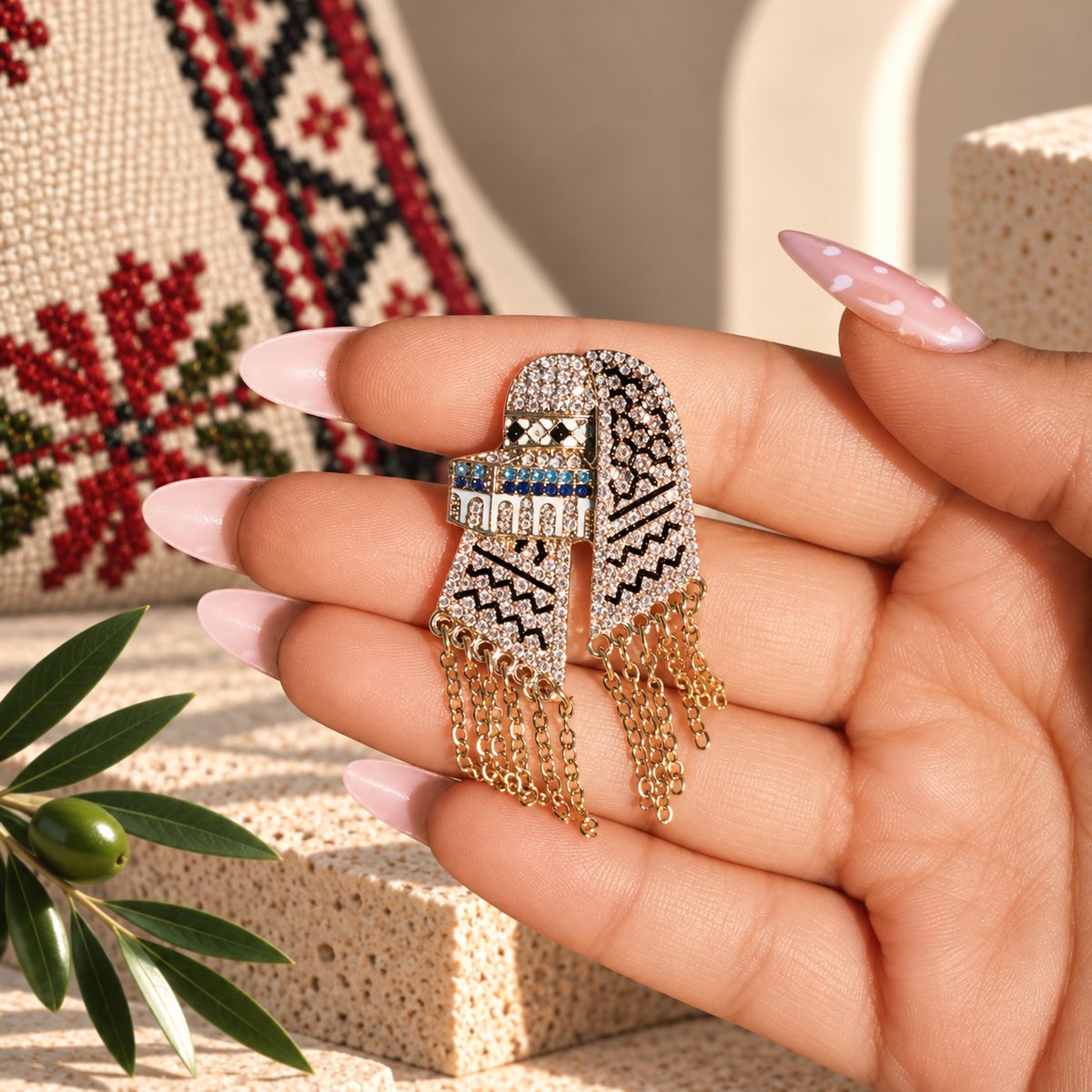 Keffiyeh Chain Brooch Gold - Image 4